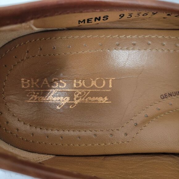Brass Boot Walking Gloves Brown Basket Woven Leather Loafers Size 10 M Vintage main image 6